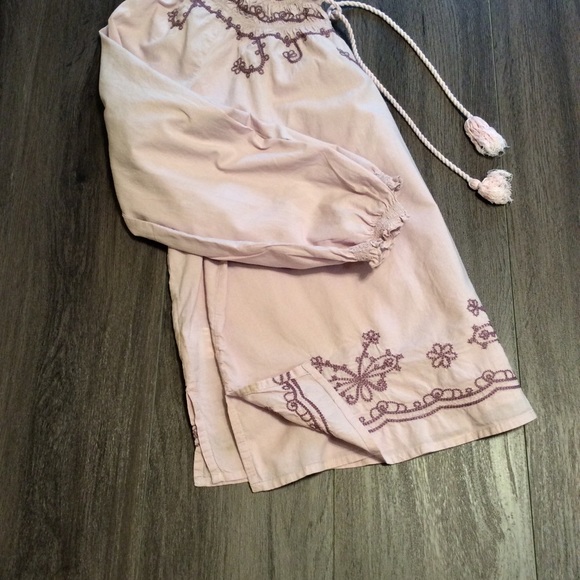 Bandolino Lg Boho Peasant Top Tie Front Mauve - Picture 5 of 9